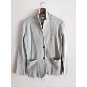 J.crew Gray Knit Cotton Schoolboy Blazer Jacket Single Breasted Womens M Preppy